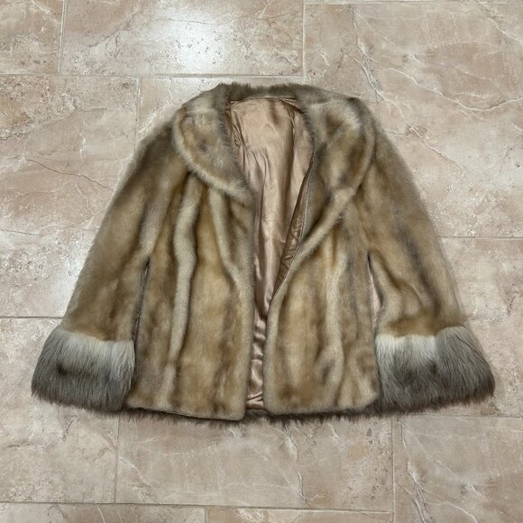 Regina Glenara By Glenoit Vintage Designer Taupe Blonde Faux Fur Jacket Cape S/M - Picture 1 of 13